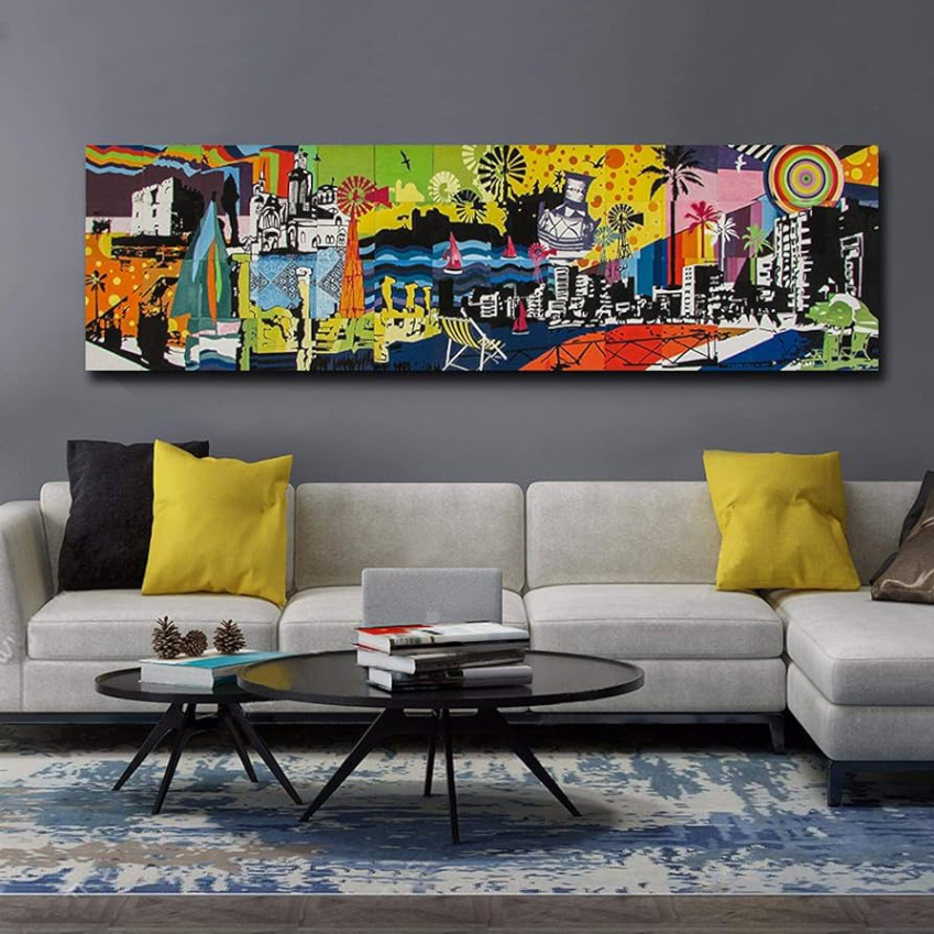 Abstract City Landscape Wall Art Canvas Prints Modern Pop Graffiti Painting  Pictures for Living Room Home Decor  x  cm ( x  inches) Frameless