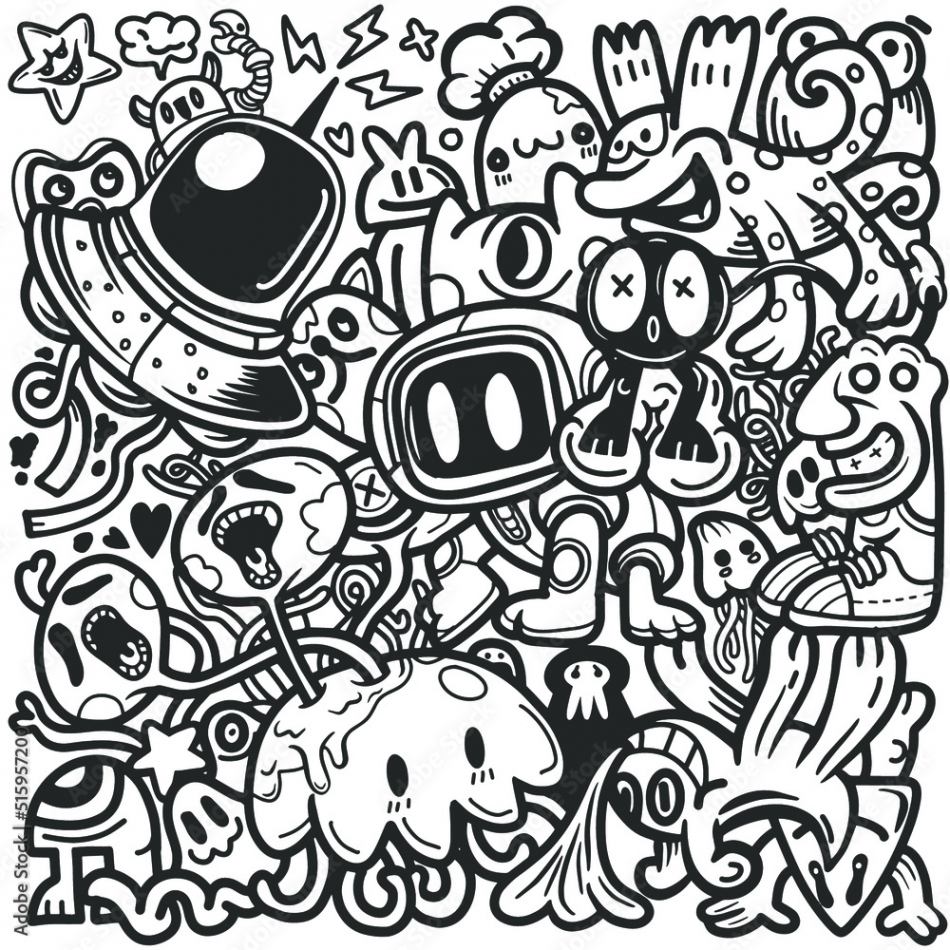 Abstract grunge urban pattern with monster character super drawing