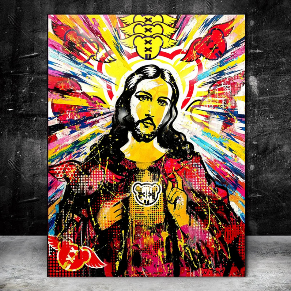 Abstrakte graffiti Jesus leinwand malerei auf die wand kunst poster und  drucke graffiti religiöse leinwand bilder home wand decorati