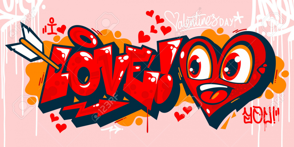 Abstrakter Graffiti-stil Ich Liebe Dich Mit Herz-text-schriftzug