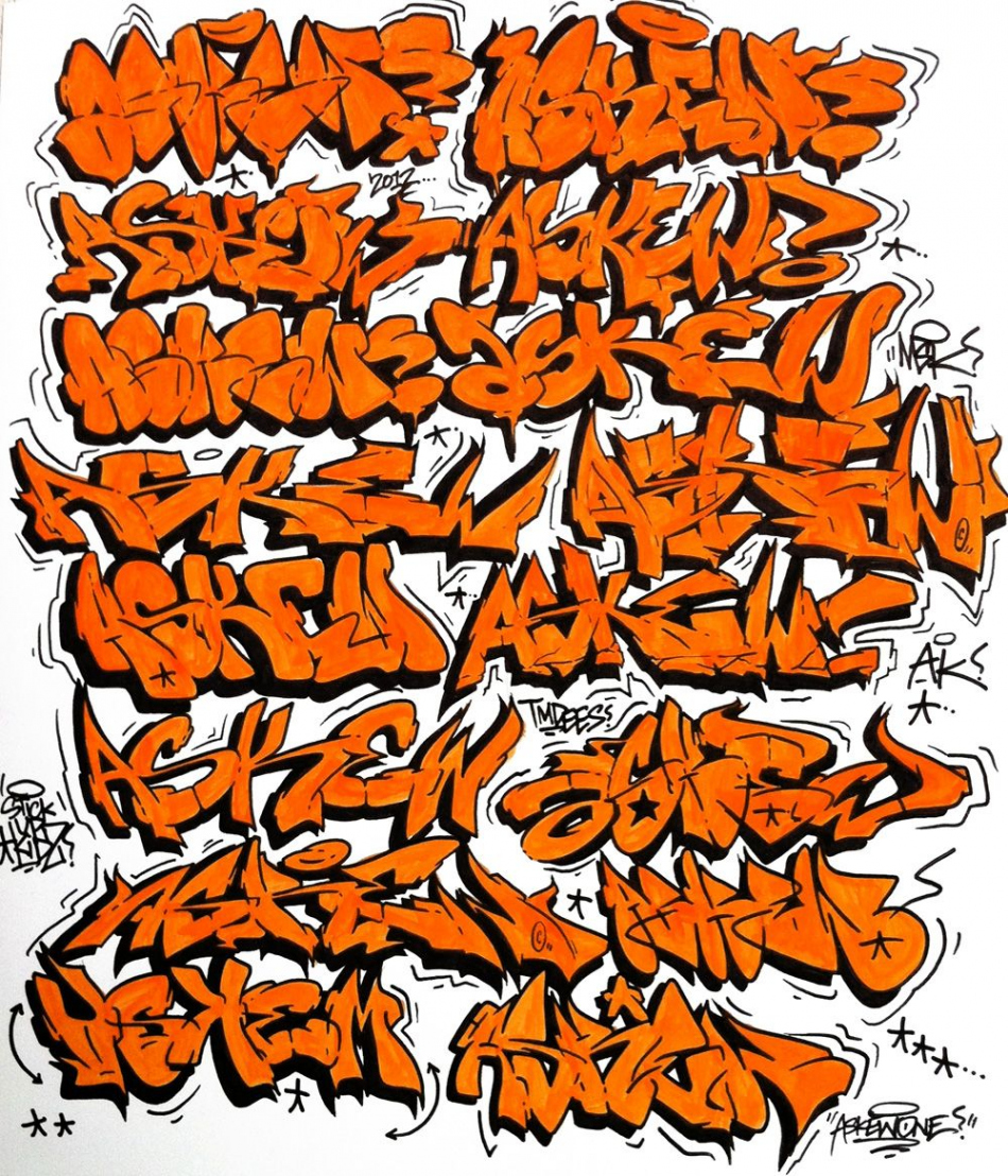 Askew - Black & Orange Sketches  Graffiti alphabet, Graffiti font