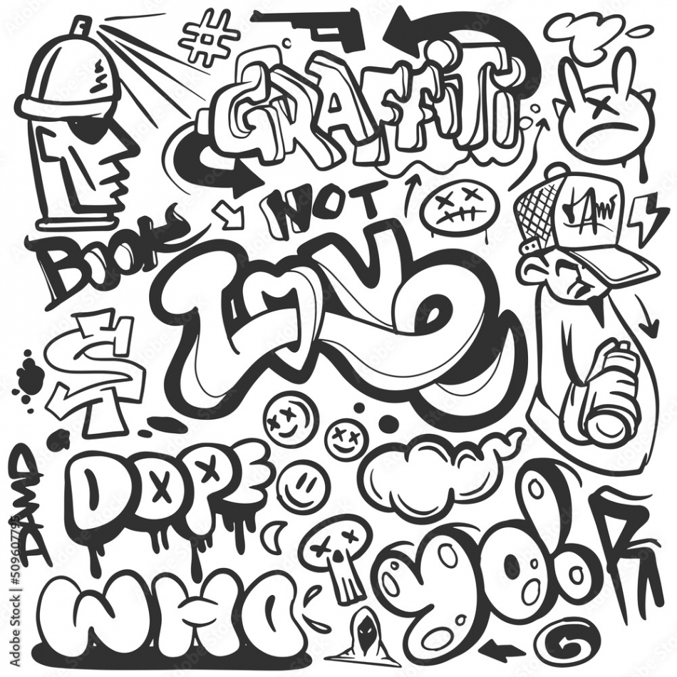 Background with a collection of graffiti drawings, Graffiti