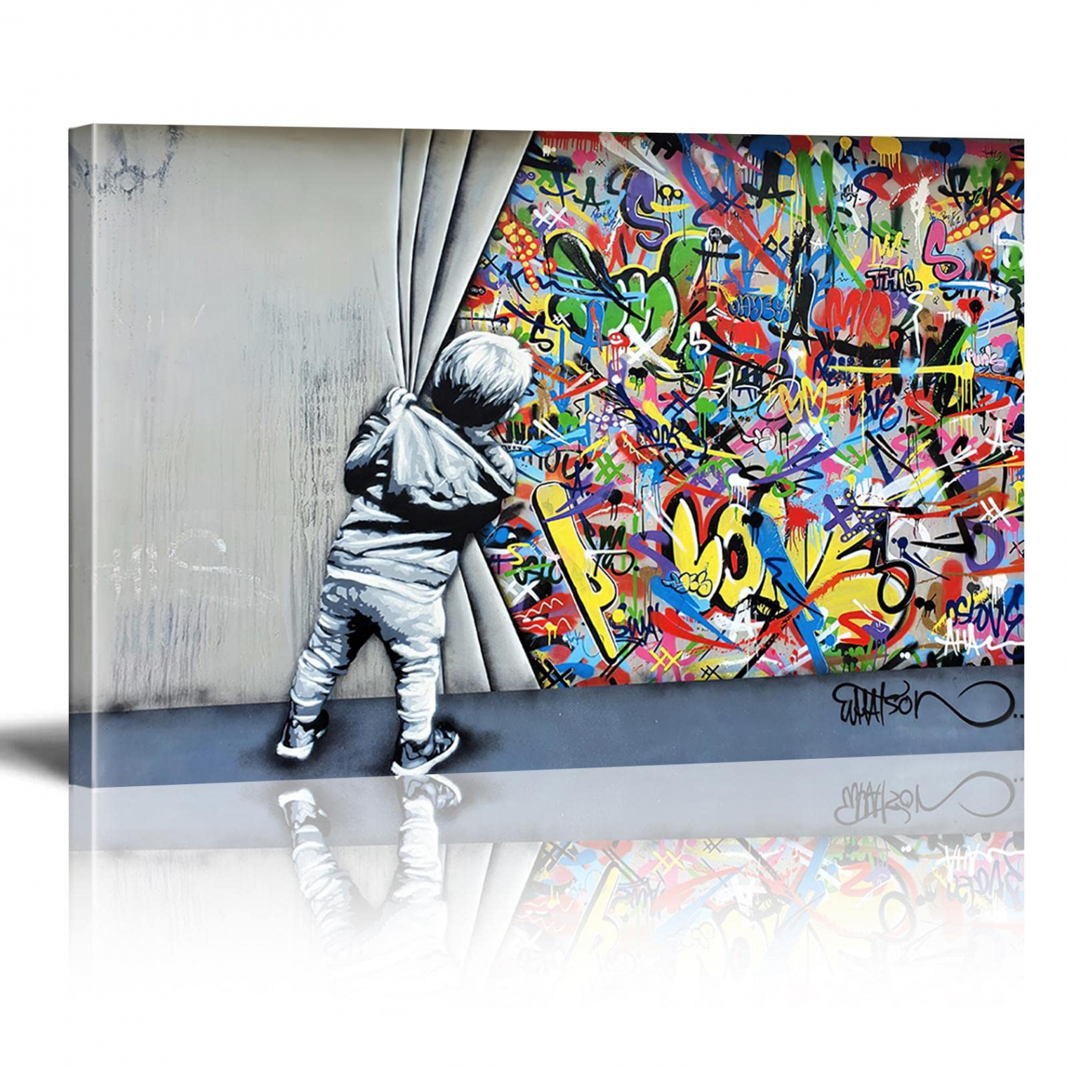 Banksy Graffiti Street Art Canvas Wall Art Poster Colourful for Living Room  Bedroom Decor Ready to Hang Home Wall Painting  x  cm ( x  inches)