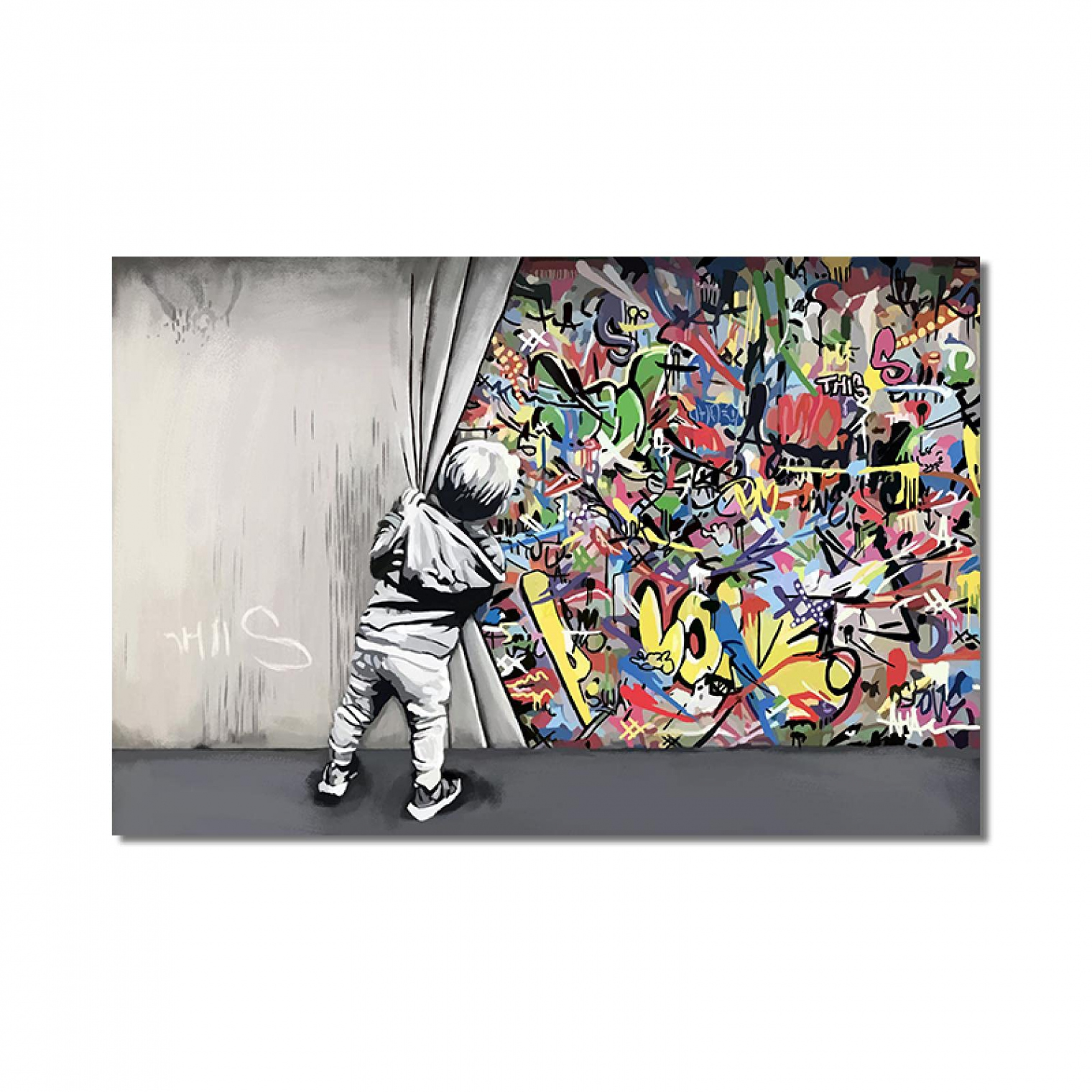 Banksy Kids Behind The Curtain Graffiti Art Canvas Painting Wall Posters  and Prints Modern Street Pictures for Home Decor  x  cm Frameless