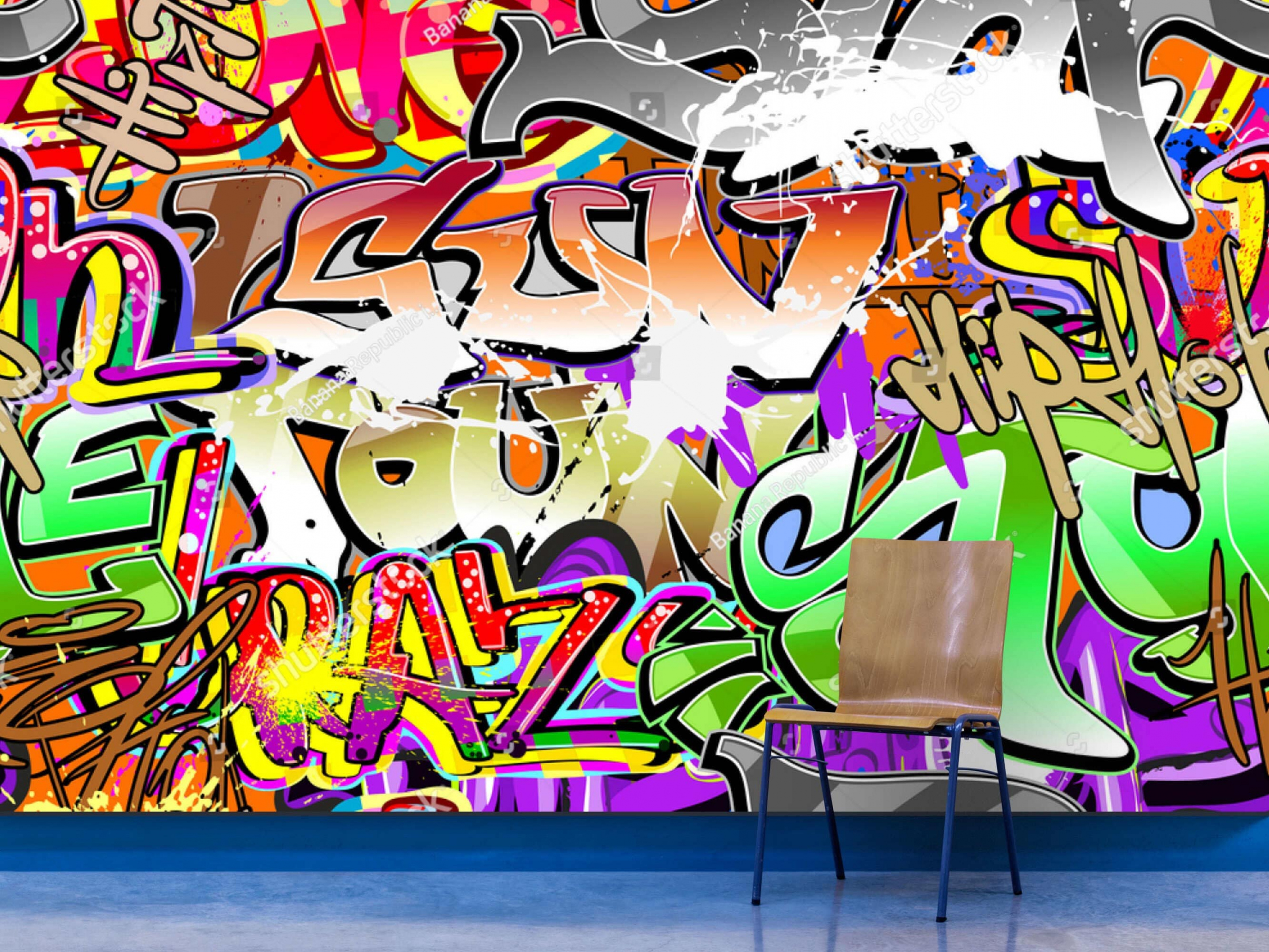 Bedroom Wall with Graffiti Wallpaper Colorful Graffiti Wall - Etsy