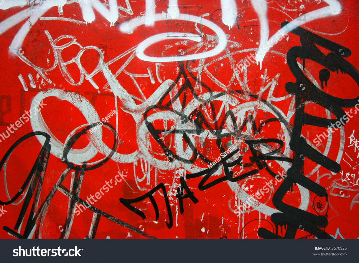 Black White Graffiti On Red Background Stockfoto