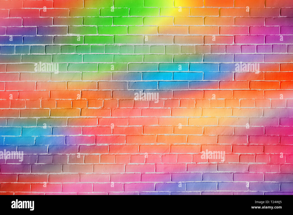 Brick wall background graffiti rainbow hi-res stock photography