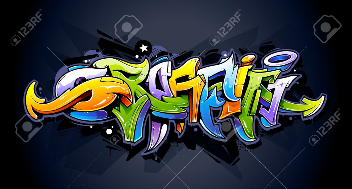 Bright Graffiti Lettering On Dark Background Wild Style Graffiti