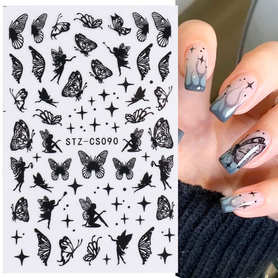 Butterfly Nail Art Sticker Decals,  Sheets Spring Summer Exquisite Nail  Art Supplies D Self-Adhesive Nail Art Decoration Black Butterfly Graffiti