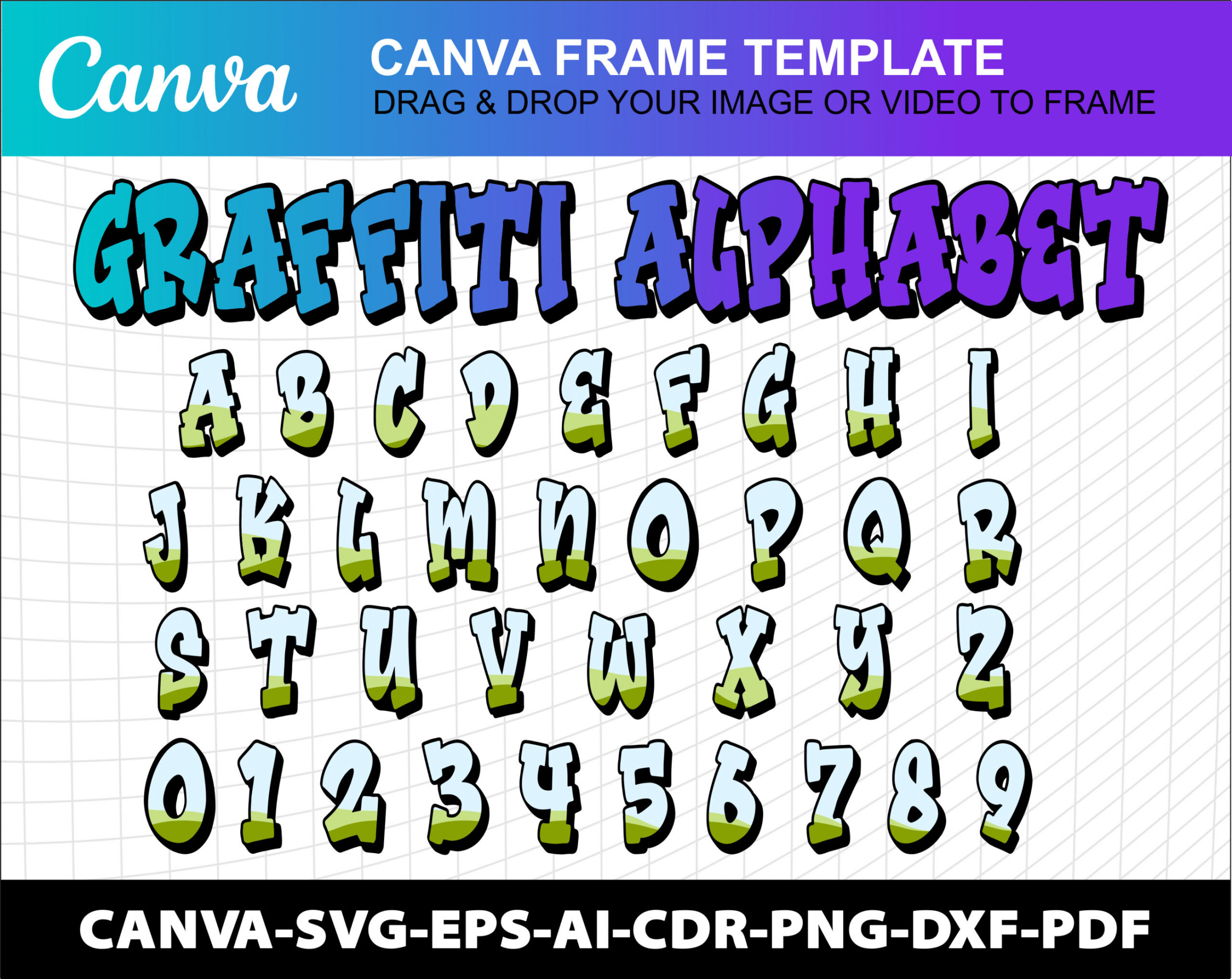 Canva Rahmen Vorlage Graffiti Schrift Leere Buchstaben Transparent Alphabet  Schrift Design Foto Füllung Bearbeitbar Download Digitale Datei