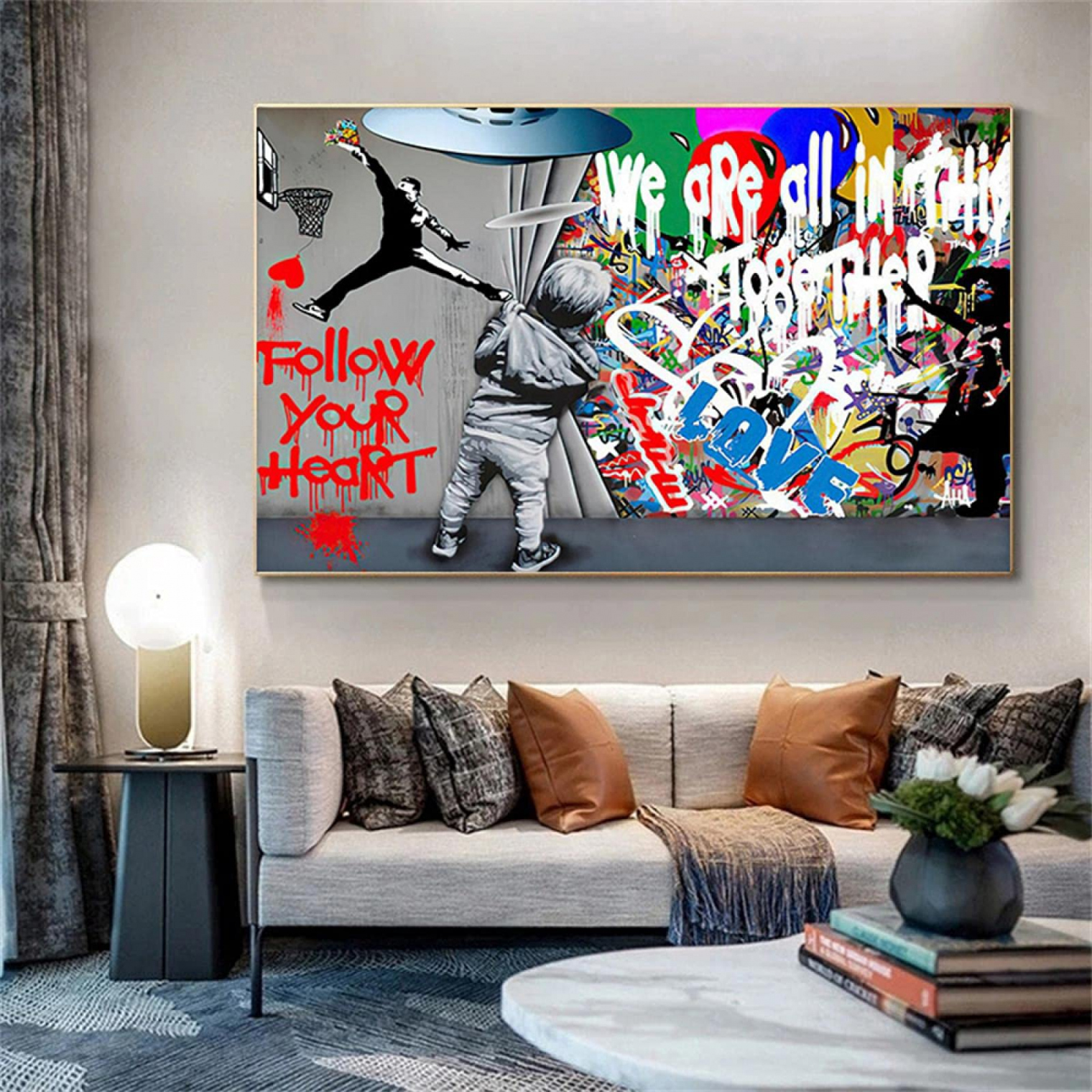 Canvas Poster and Prints Boy Drawing Graffiti on the Wall Wall Wall Art  Pictures Painting Living Room Home Decor  x  cm ( x  cm) Frameless