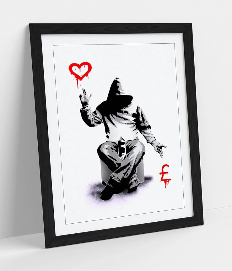 CANVASARTSHOP - Banksy Love or Money Graffiti-Wandkunst, gerahmt,  Farben,   Größen (Schwarz, A)