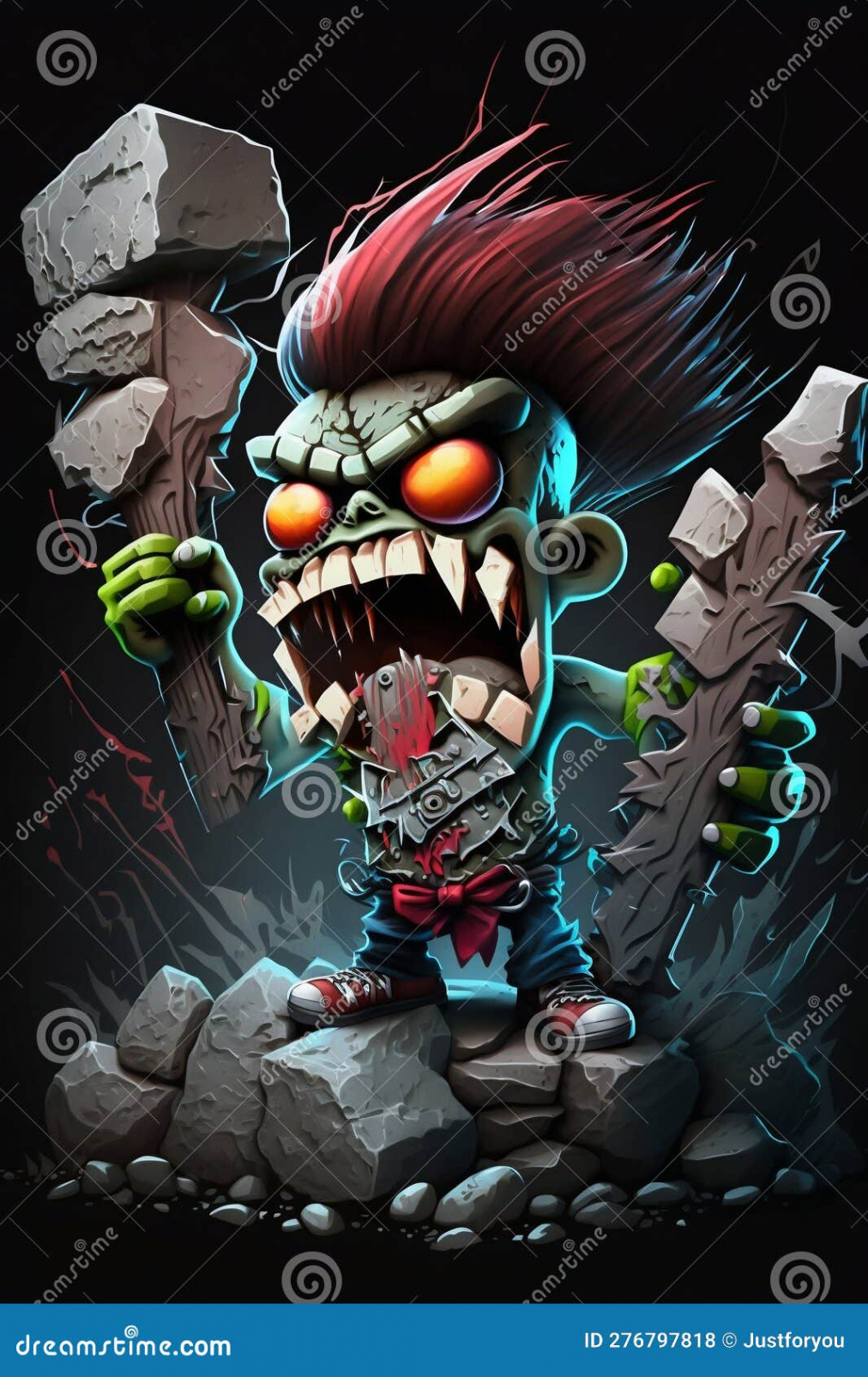 Cartoon Rock Character in Graffiti Style