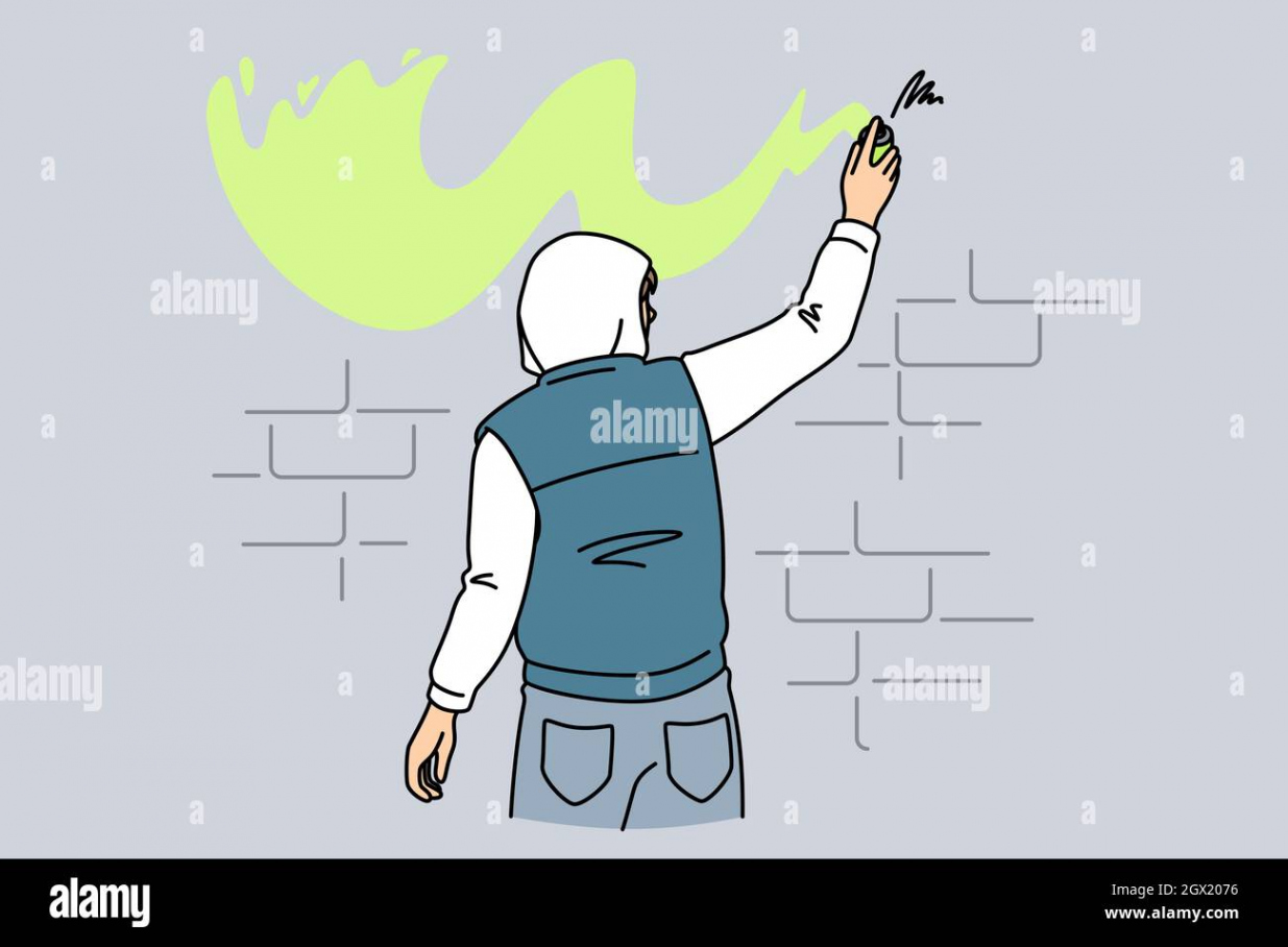 Cartoon young guy graffiti spray hi-res stock photography and