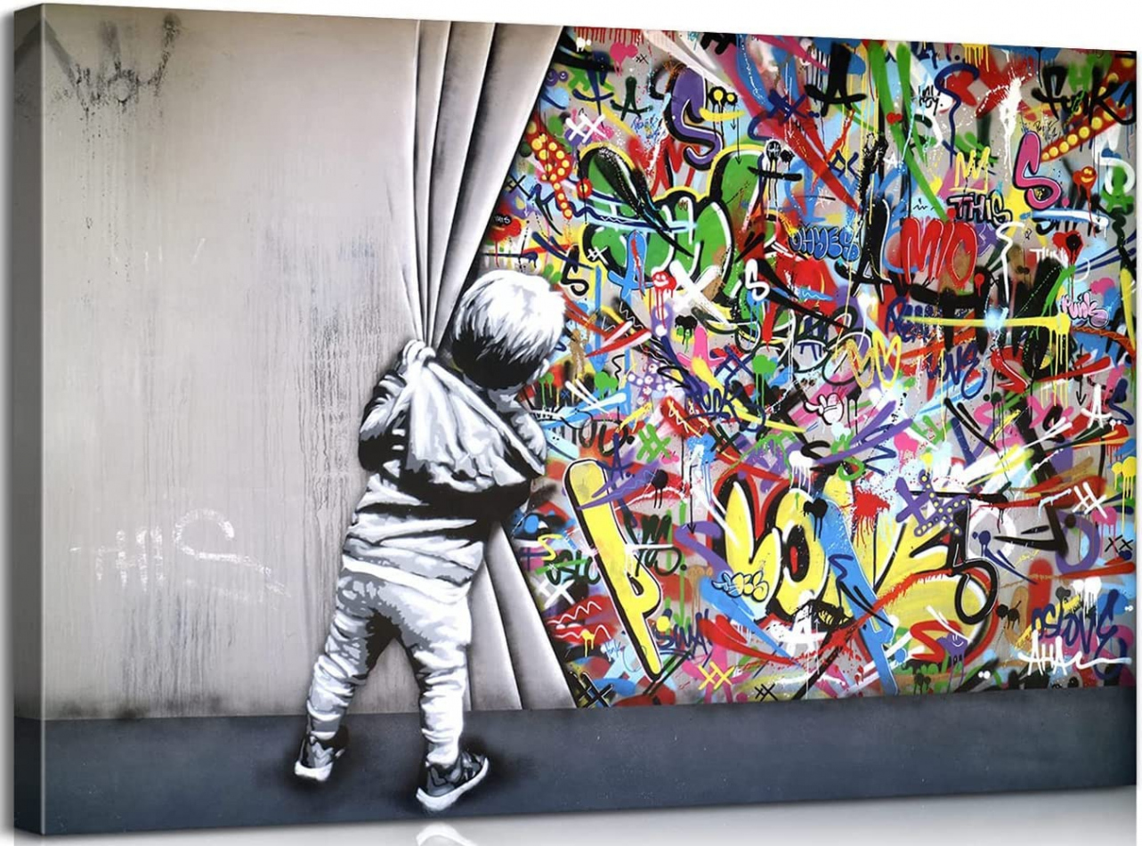 chongjian Banksy Graffiti Painting Wall Art Pictures Canvas Behind