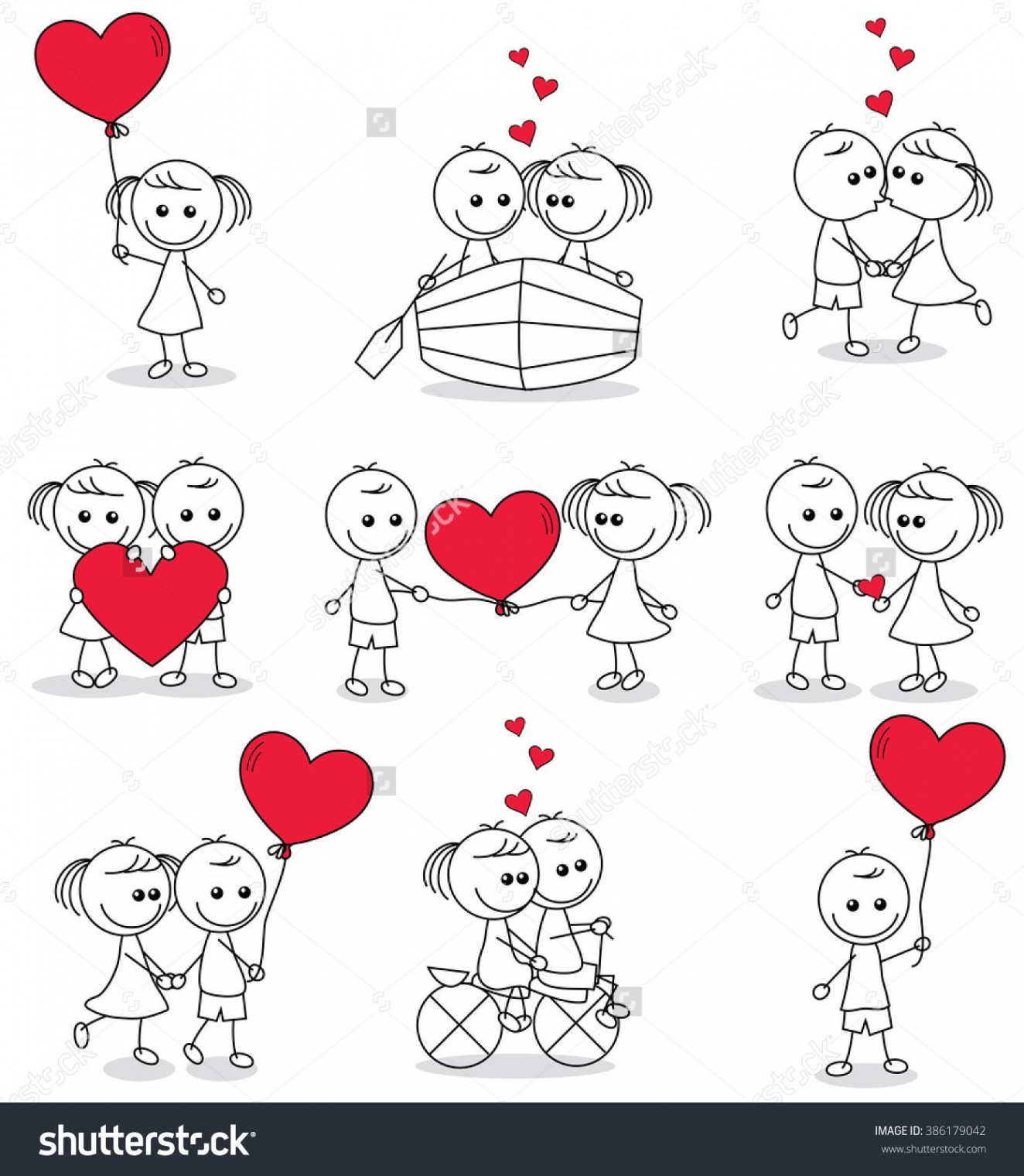 Collection Set Cute Couple Doodle Hearts Stock Vector (Royalty