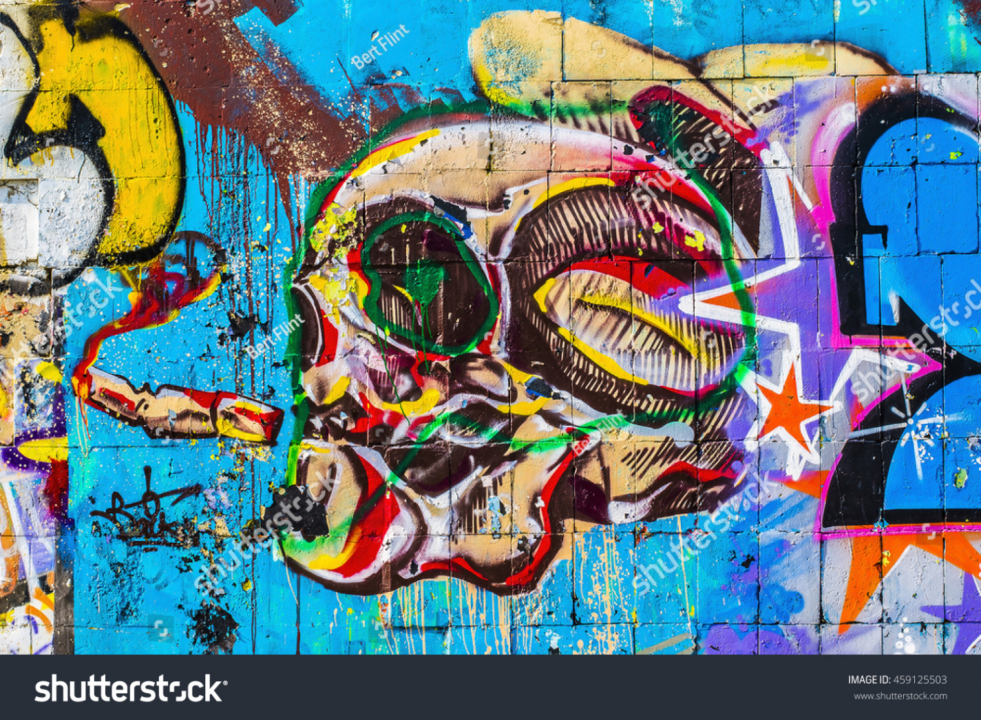 Colorful Skull Street Art Graffiti Closeup Stockfoto