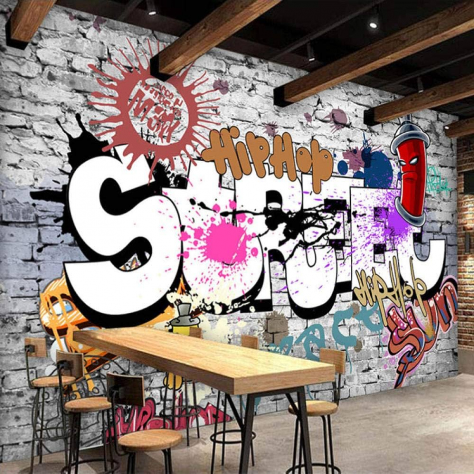 Custom D Wall Pictures Wallpaper Creative Art Retro Street Graffiti Bar  Restaurant 40 cm x 00 cm