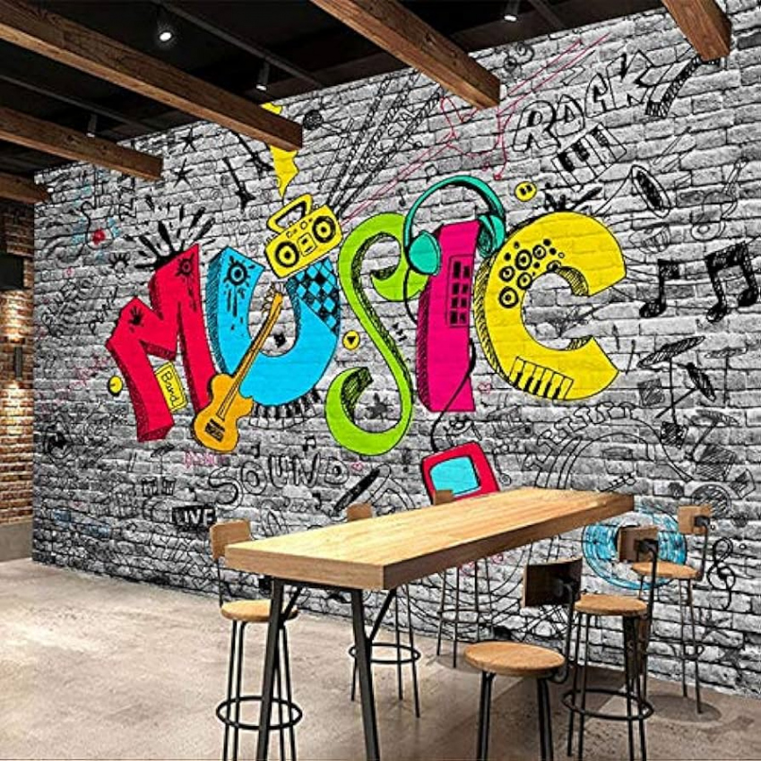 Custom Mural Wallpaper Creative Graffiti Art Music Brick Mural KTV Bar  Living Room Home Wall Decoration Wallpaper Plant,  cm (W) x  cm (H)