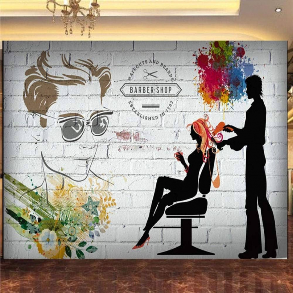 Custom Photo Wallpaper D Brick Wall Silhouette Hairdresser Beauty Salon  Background Wall Painting Retro Graffiti Wallpaper D 00 cm (W) x  cm (H)