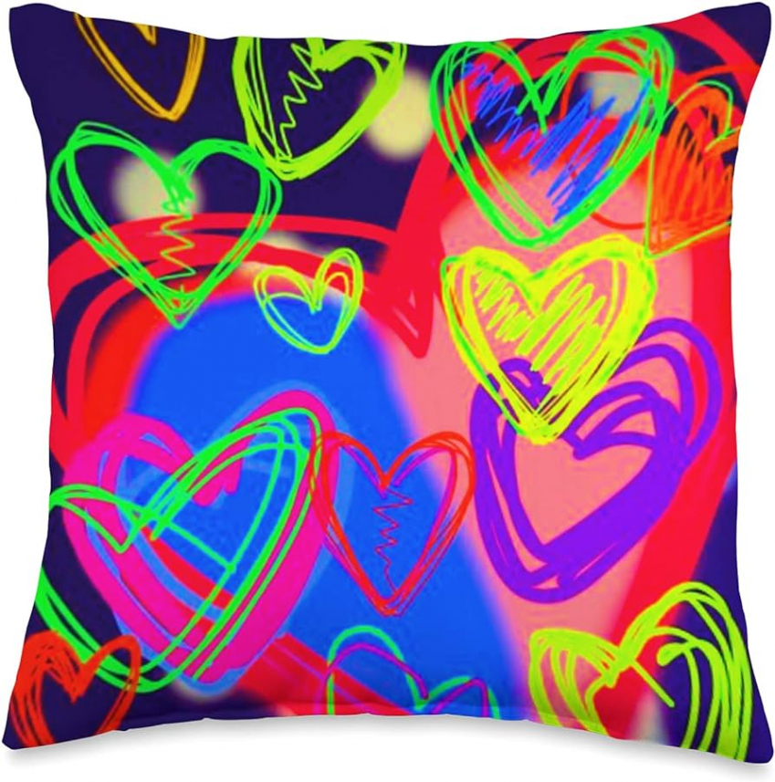 Cute Doodle Heart Graffiti Aesthetic Abstract Art Trendy YK - Almohada de  . x