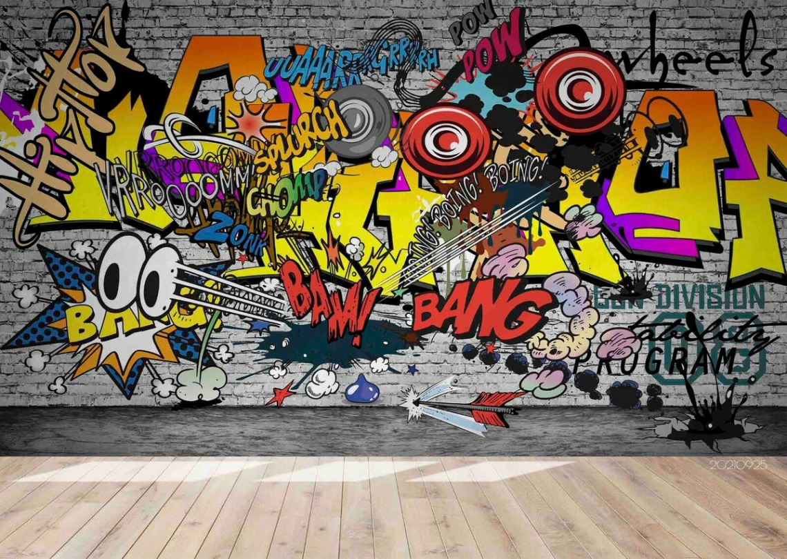 D Cartoon Graffiti Wallpaper Wall Mural Removable Self-adhesive Sticker858