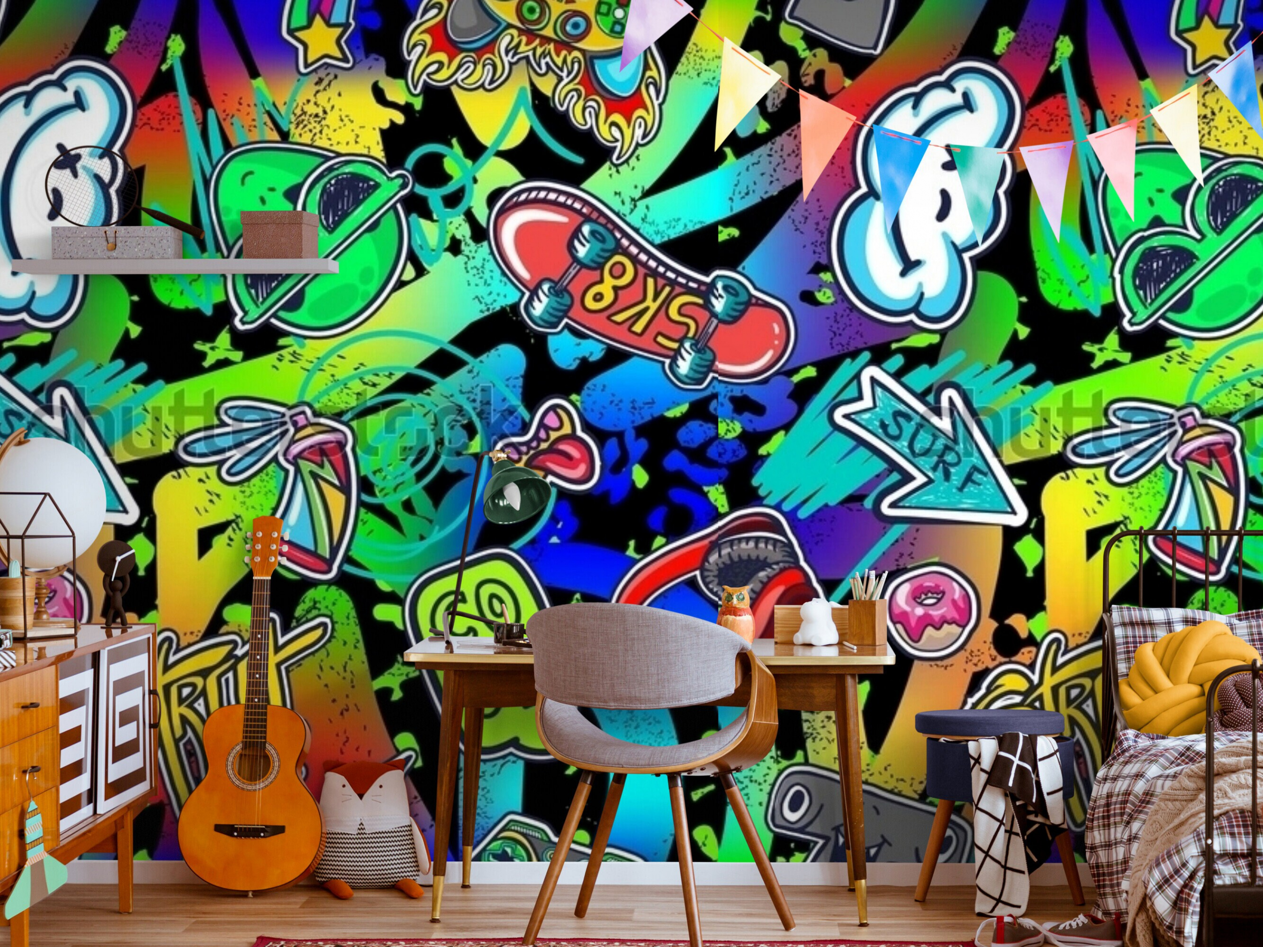 D Colorful Graffiti Wall paper Graffiti Bedroom Wall Mural - Etsy