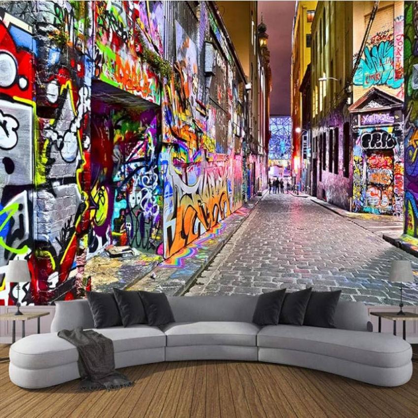 D Effect Street Graffiti Wall Mural Wallpaper Main Decorations for Living  Room Bedroom 50 cm x  cm