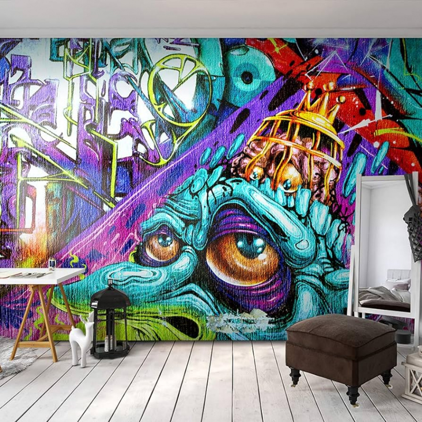 decomonkey Photo Wallpaper Graffiti Street Art  x  cm XXL Design  Non-Woven Wallpaper Modern Wall Bedroom Living Room Teenager