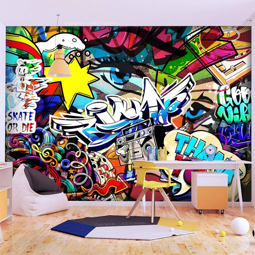 decomonkey Photo Wallpaper Graffiti  x  cm XL Wallpaper Photo  Wallpaper Non-Woven Wallpaper Modern Mural Bedroom Living Room Street Art