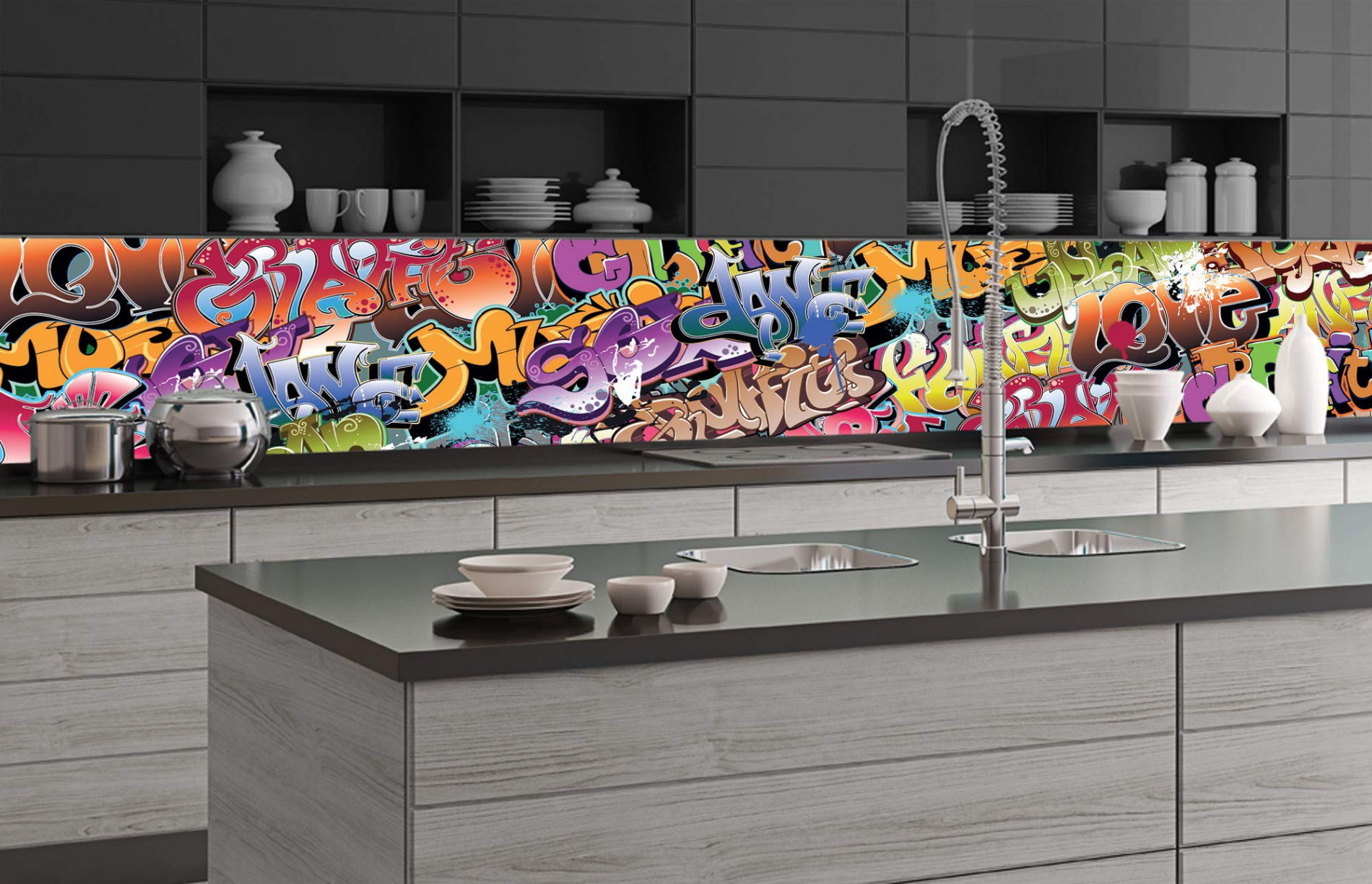 Dimex Line Self-adhesive Film for Kitchen Splashback, Graffiti, Decorative  Film, Splash guard for Kitchen, Premium Quality - Made in EU,  cm x