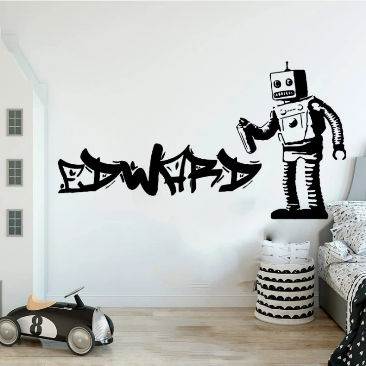 DIY wall sticker Benutzerdefinierter Name Barcode Roboter Graffiti Street  Art Vinyl Wohnkultur xcm Wandtattoos Aufkleber Home Interior