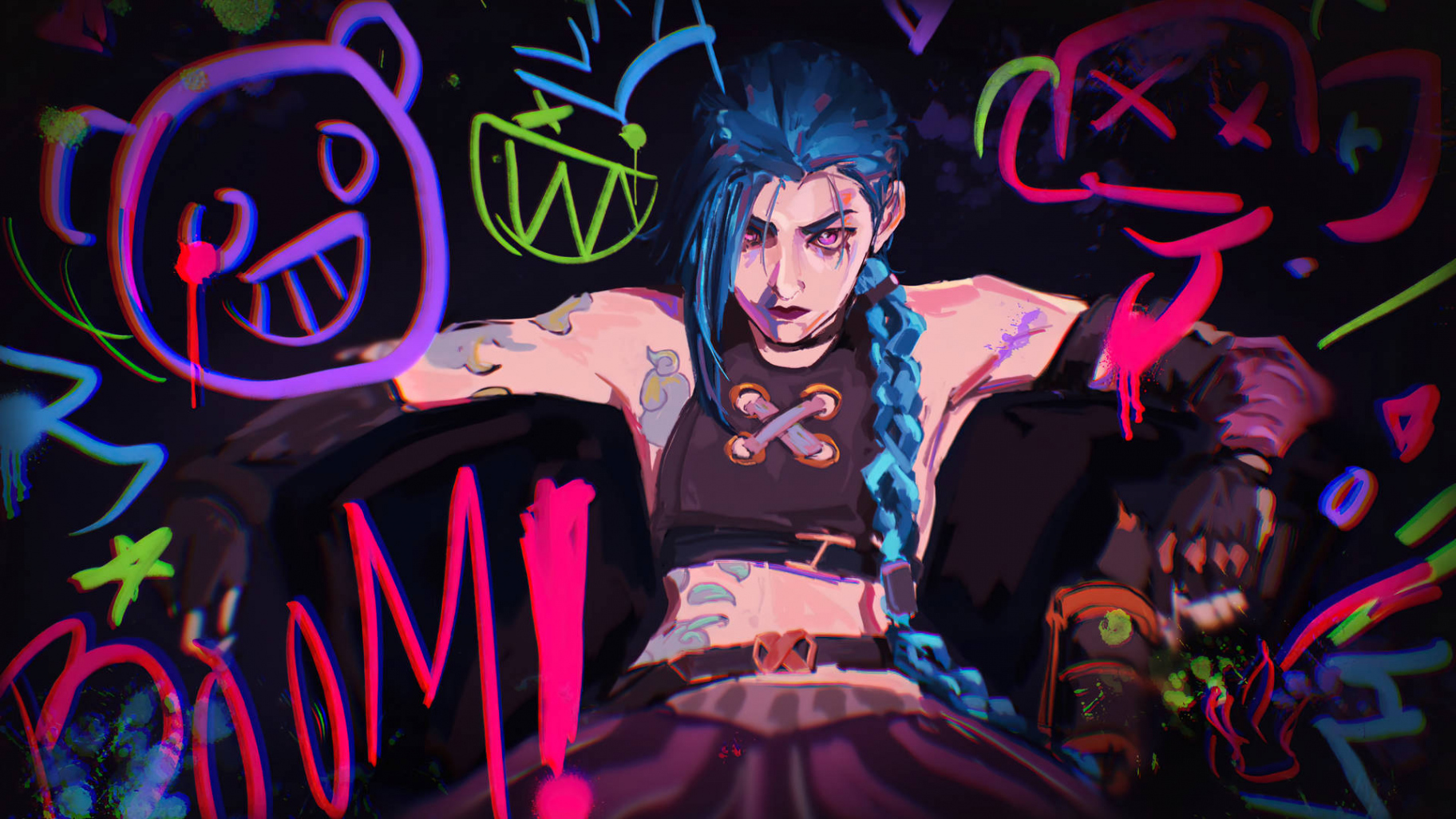 Download Jinx Arcane Floating Neon Doodles Wallpaper  Wallpapers