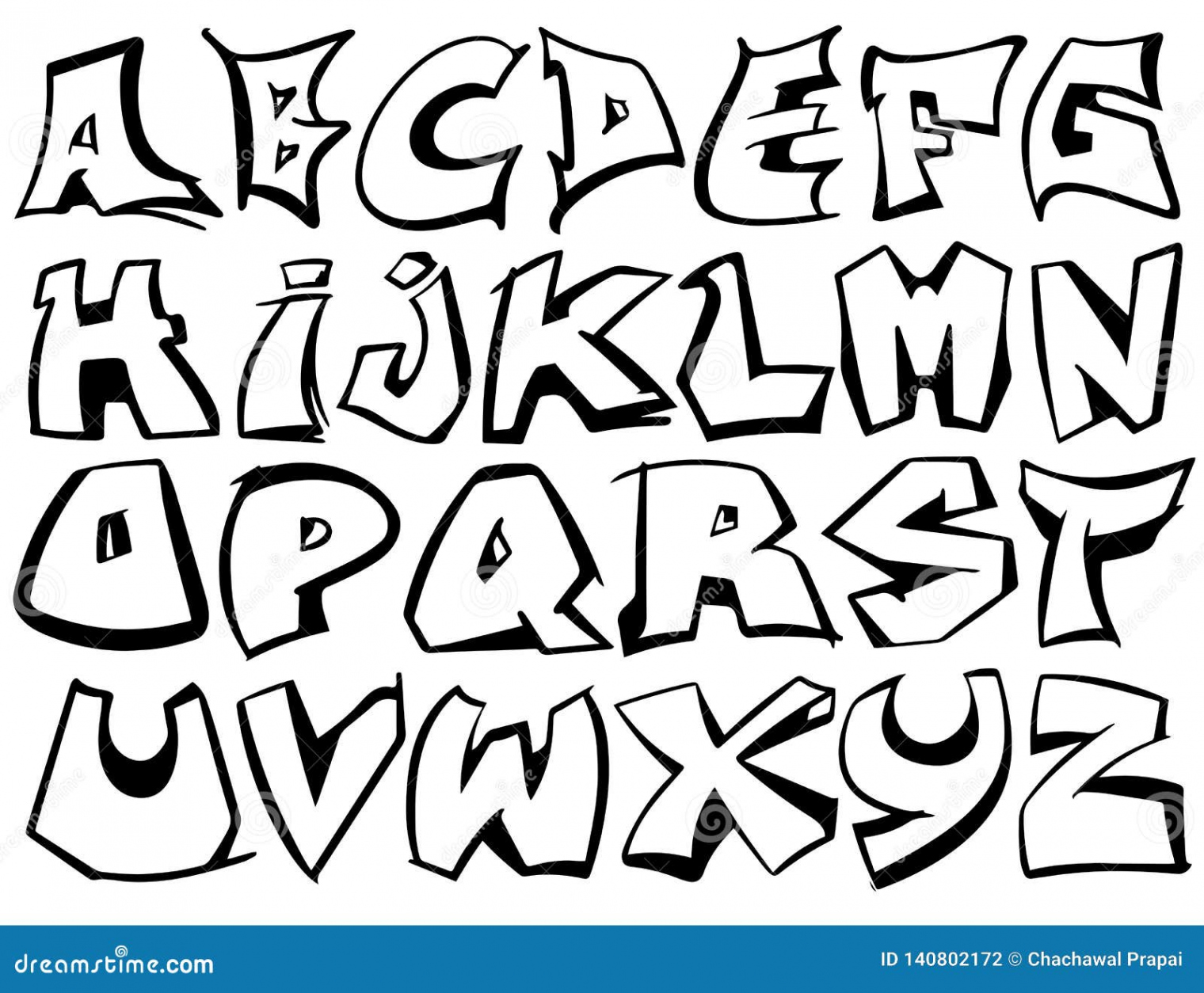 English Alphabet Vector from a To Z in Graffiti Black and White