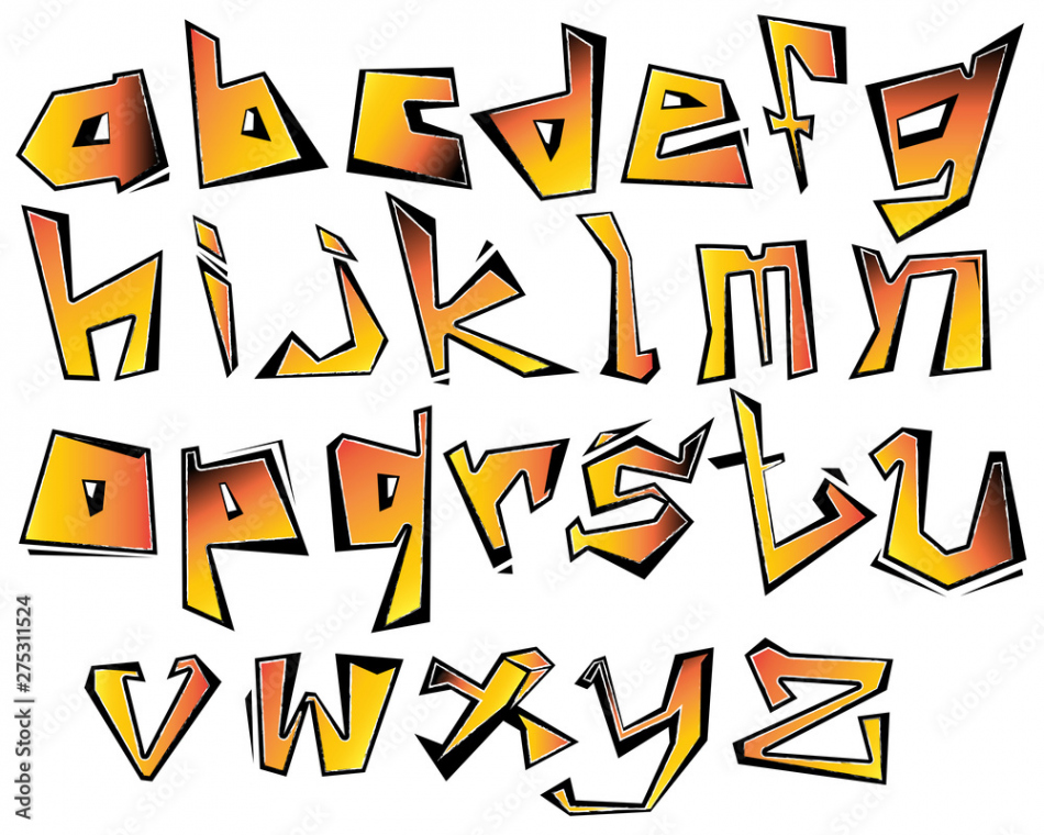 English alphabet vector from A to Z in graffiti orange color