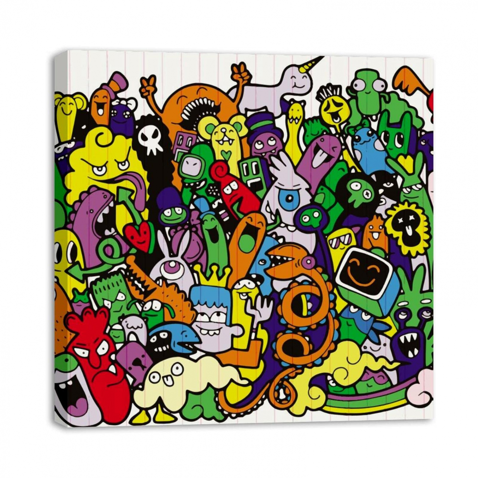 Framed Canvas Wall Art Colorful Graffiti Doodle Cute Monster