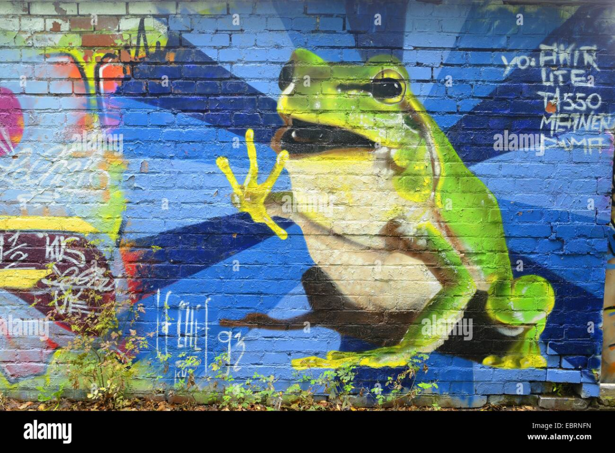 Frog as a graffiti on a wall fotografías e imágenes de alta