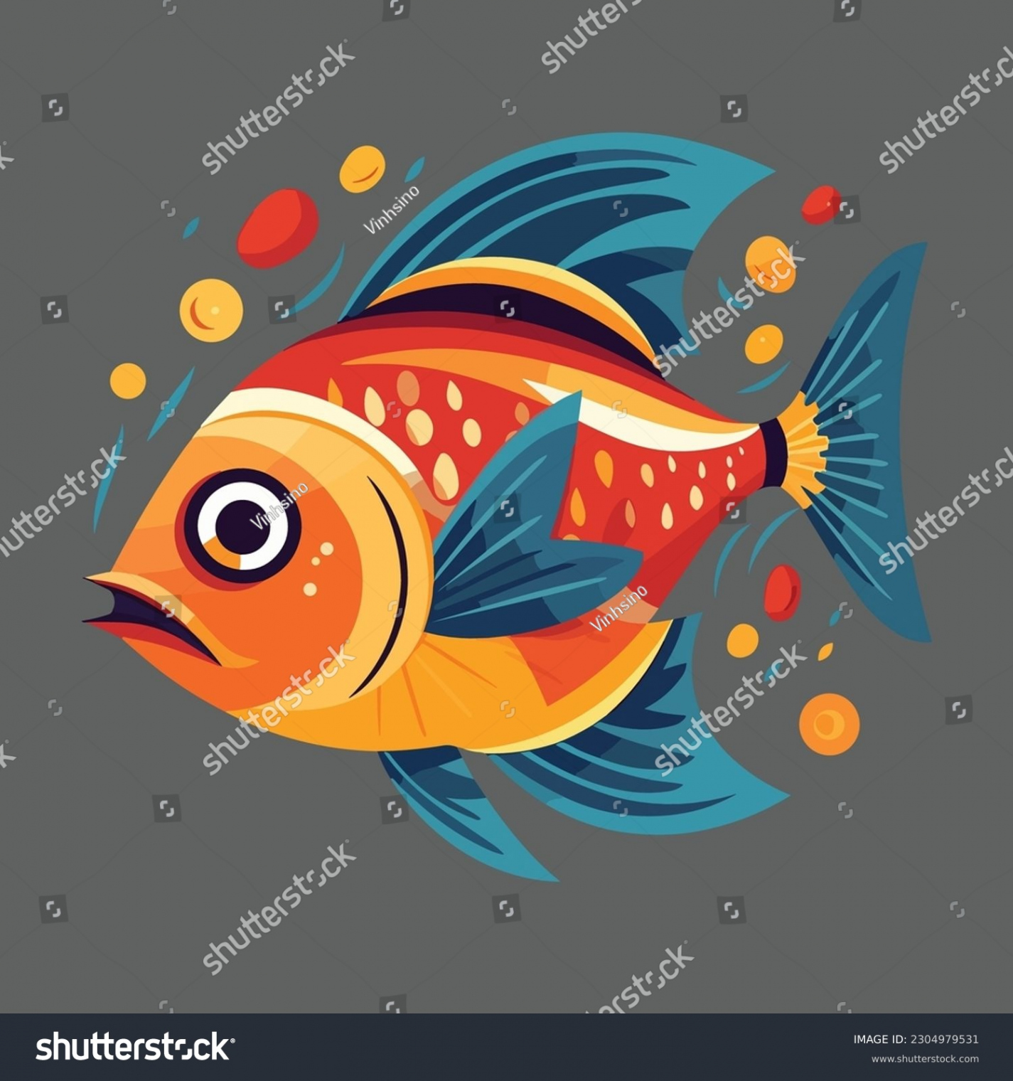 Funny Colorful Fish Graffiti Artwork Style Stock Vector (Royalty