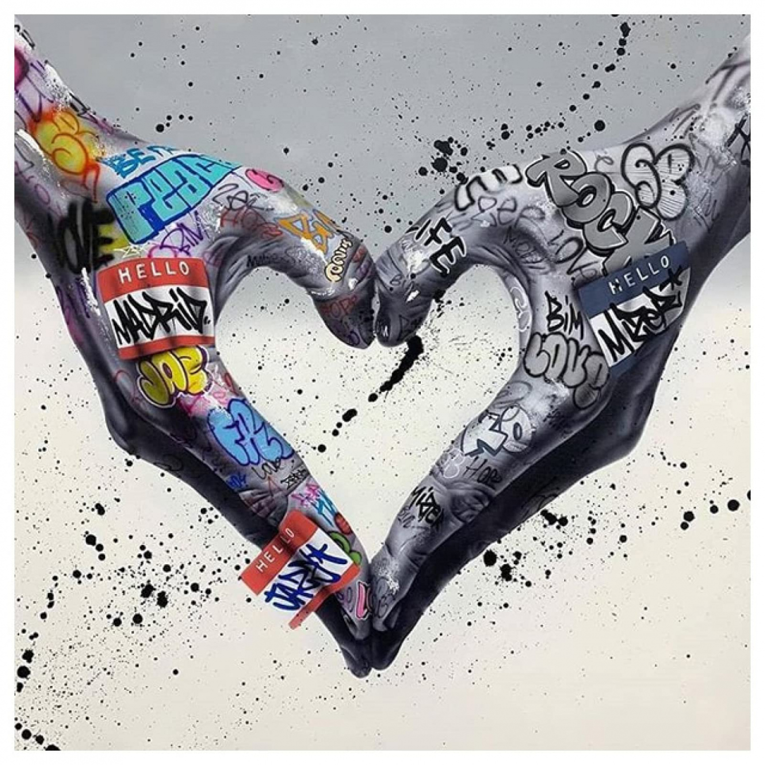 Gesture Heart Graffiti Painting Canvas Picture Love Hands Poster