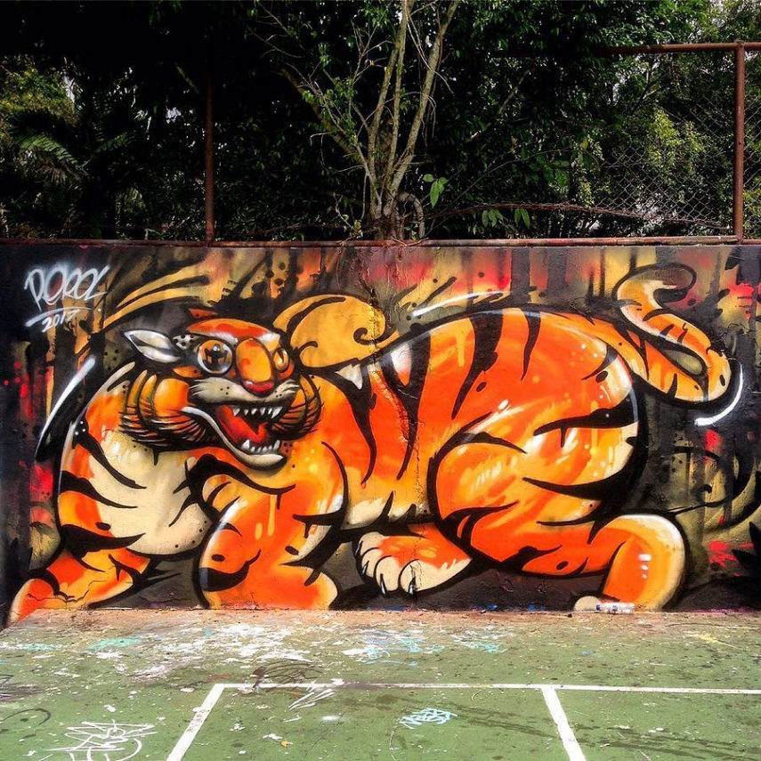 GLOBAL STREET ART — Smiling Tiger by @perol_kis #globalstreetart