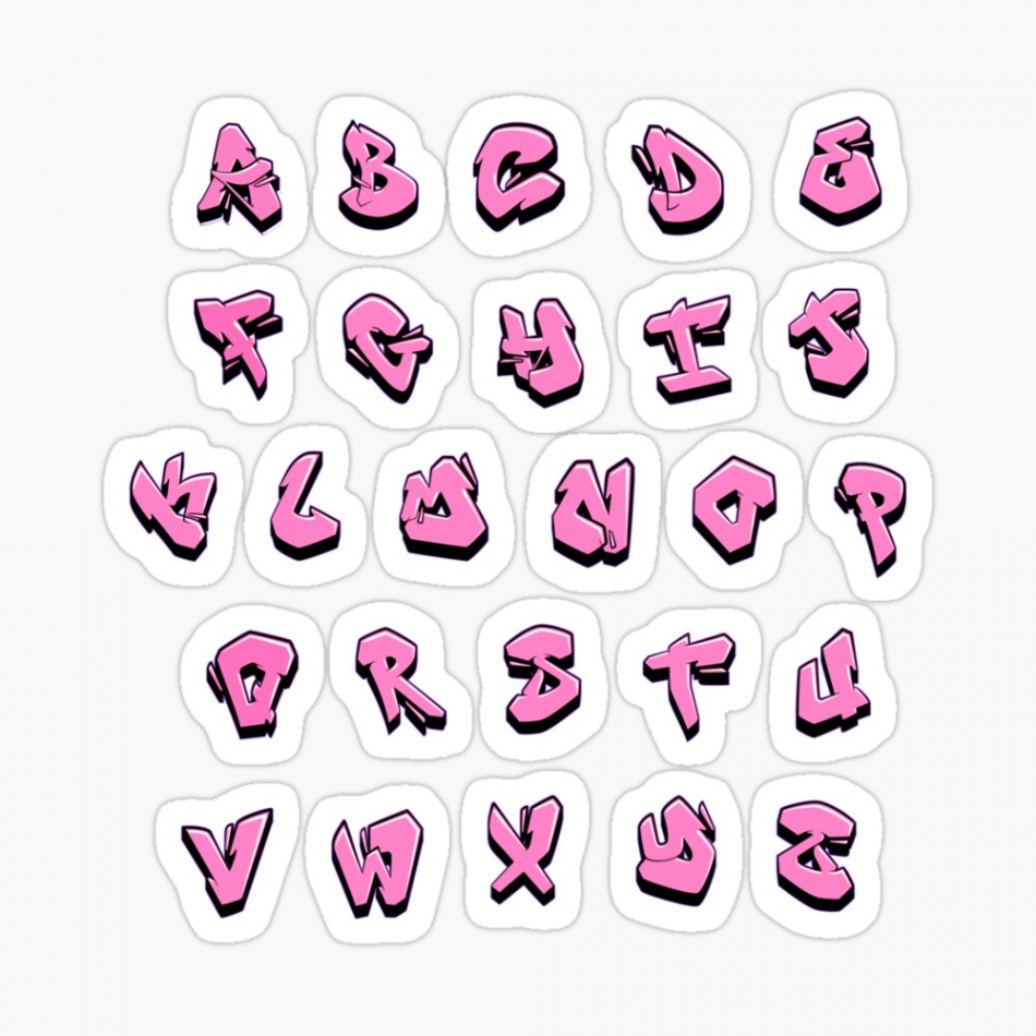 Graffiti alphabet stickerpack (Pink)  Magnet