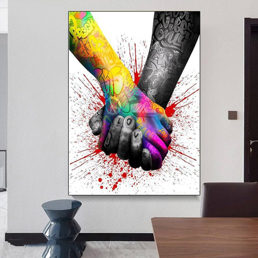 Graffiti Art Love Hands Leinwand Gemälde Pop Art Poster und Druck Moderne  Street Art Hand in Hand Bilder für Wohnkultur xcm Rahmenlos