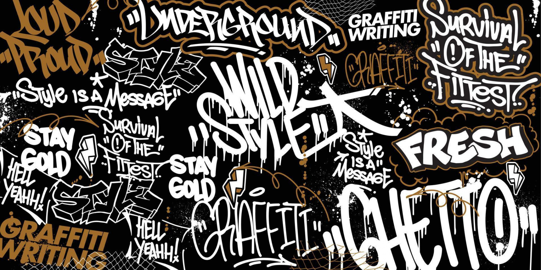 Graffiti background with throw-up and tagging hand-drawn style