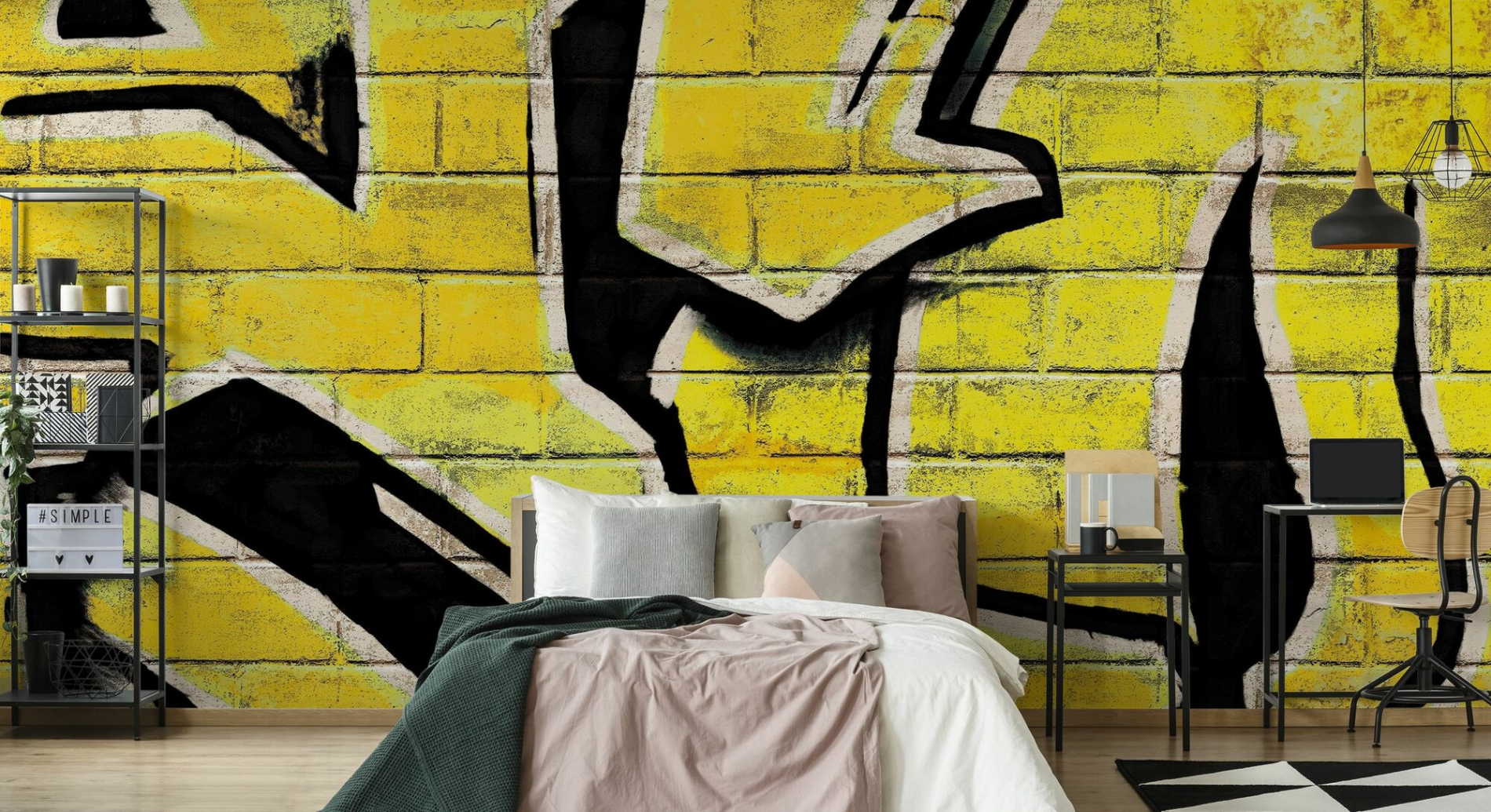 Graffiti Brick Wall - Yellow – atemberaubende Fototapete – Photowall