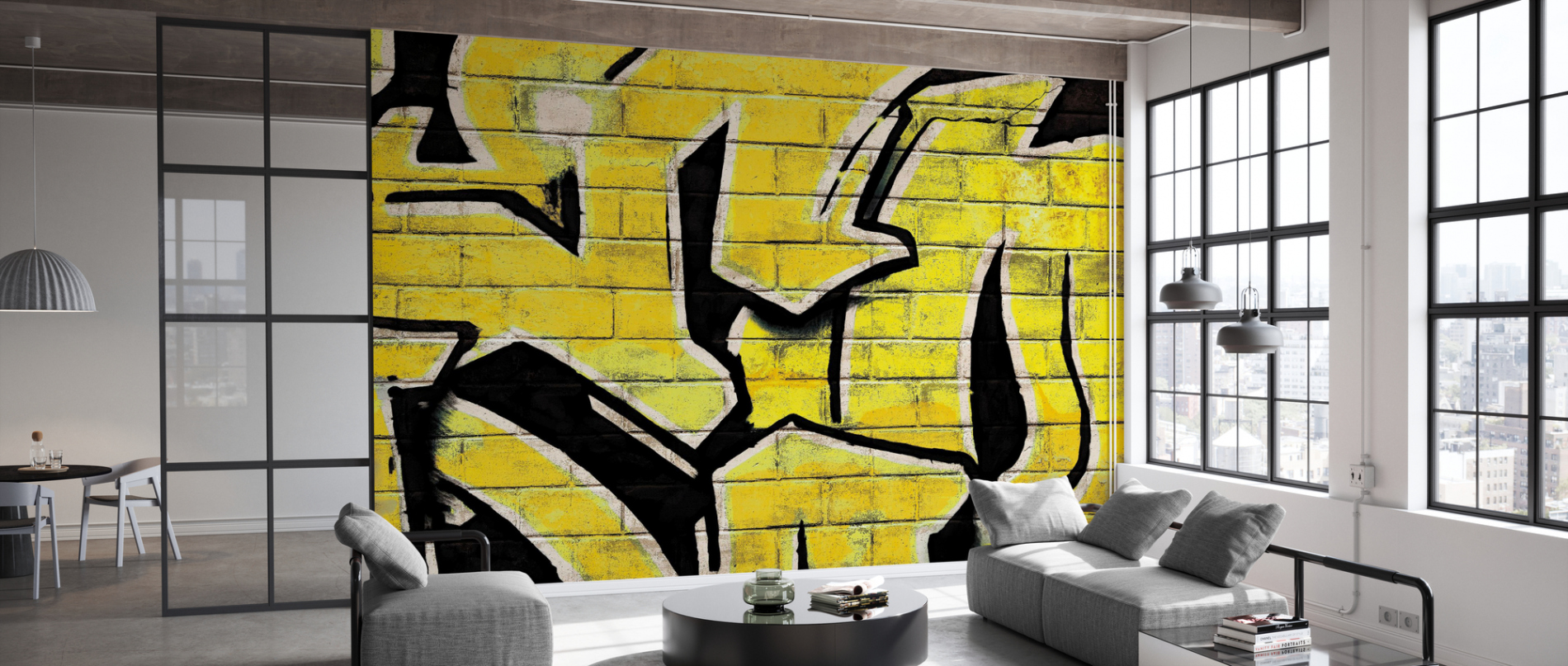 Graffiti Brick Wall - Yellow – atemberaubende Fototapete – Photowall