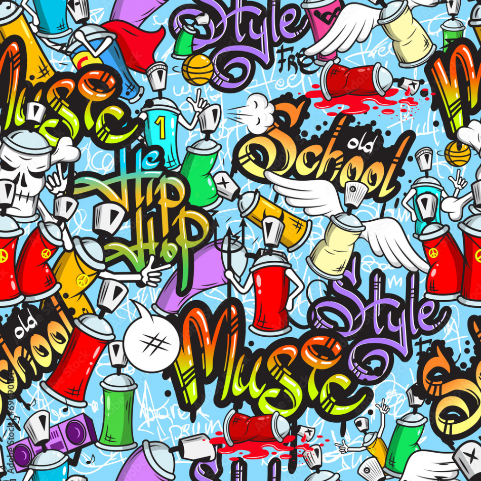 Graffiti characters seamless pattern Foto, Poster, Wandbilder bei