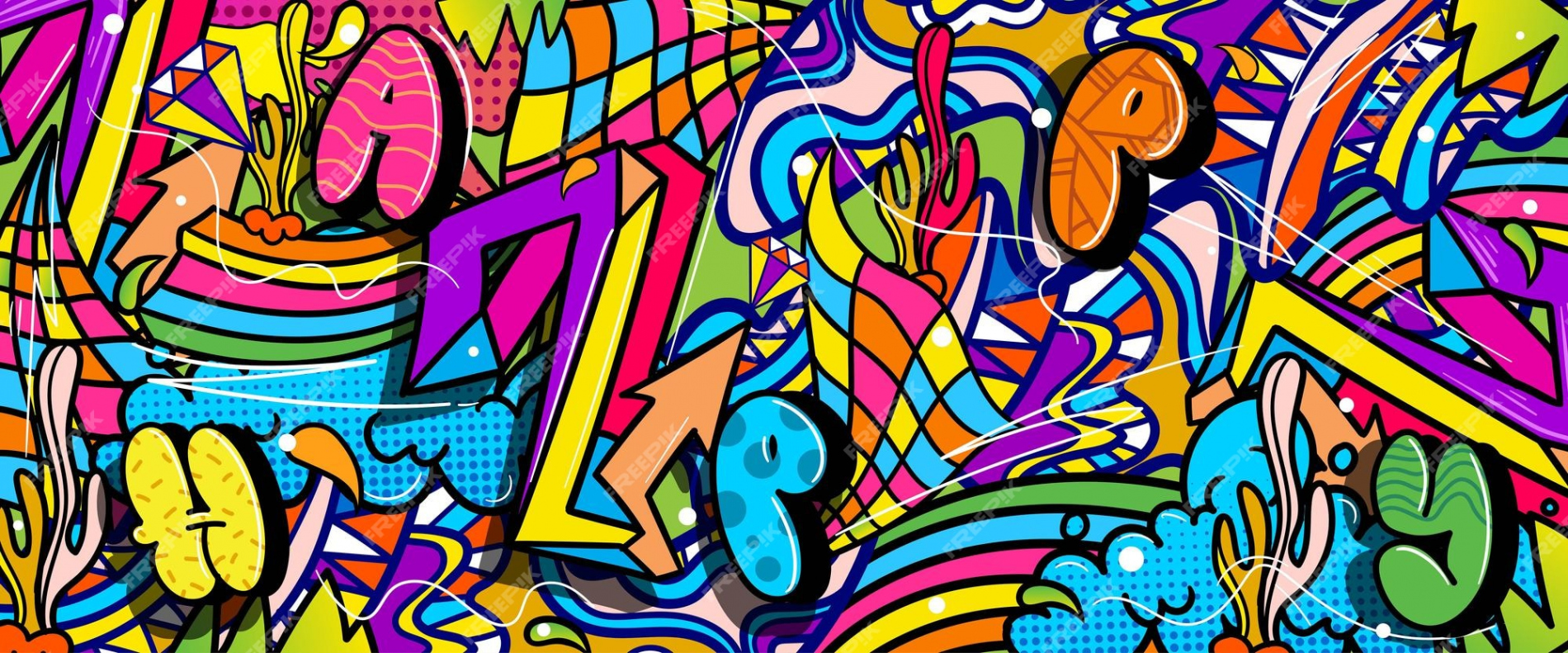 Graffiti-doodle-kunsthintergrund mit lebendigen farben im