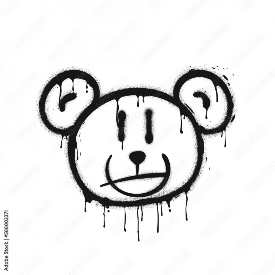 Graffiti drawing melting bear head