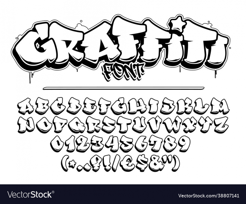 Graffiti font capital letters numbers and glyphs Vector Image