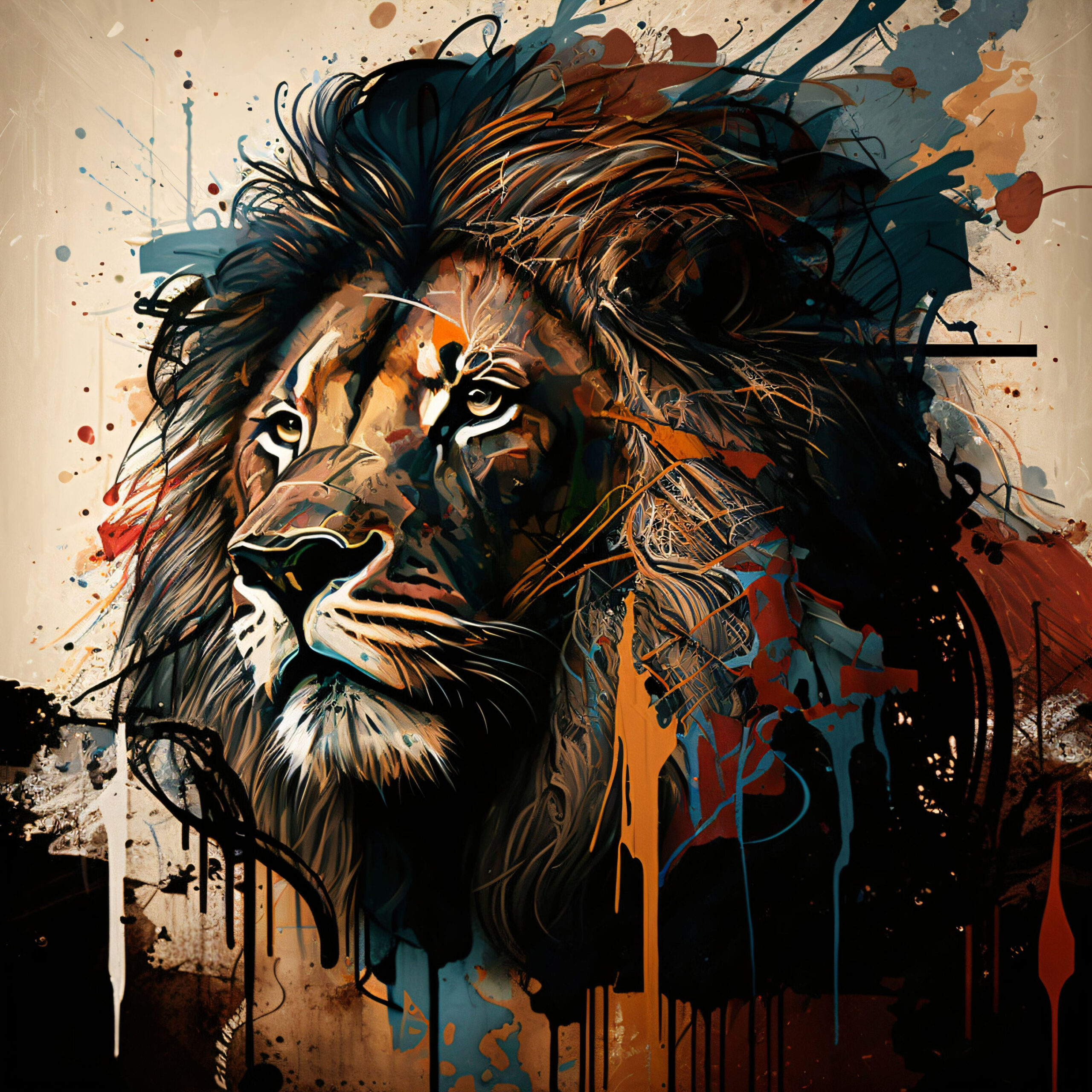 Graffiti Lion Head Portrait - - Canvas, Framed, Metal, or Acrylic - Free  Shipping! Includes All Mounting Hardware!